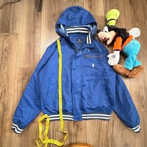 U.S. Polo Assn. blue windbreaker jacket with hood and zipper pockets Size L 0115